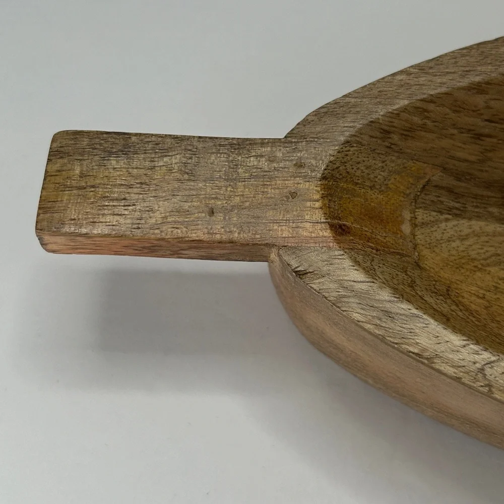 Vintage Pier One Wooden Oval Serving Bowl W/ Handles Nuts Crackers Key Holder